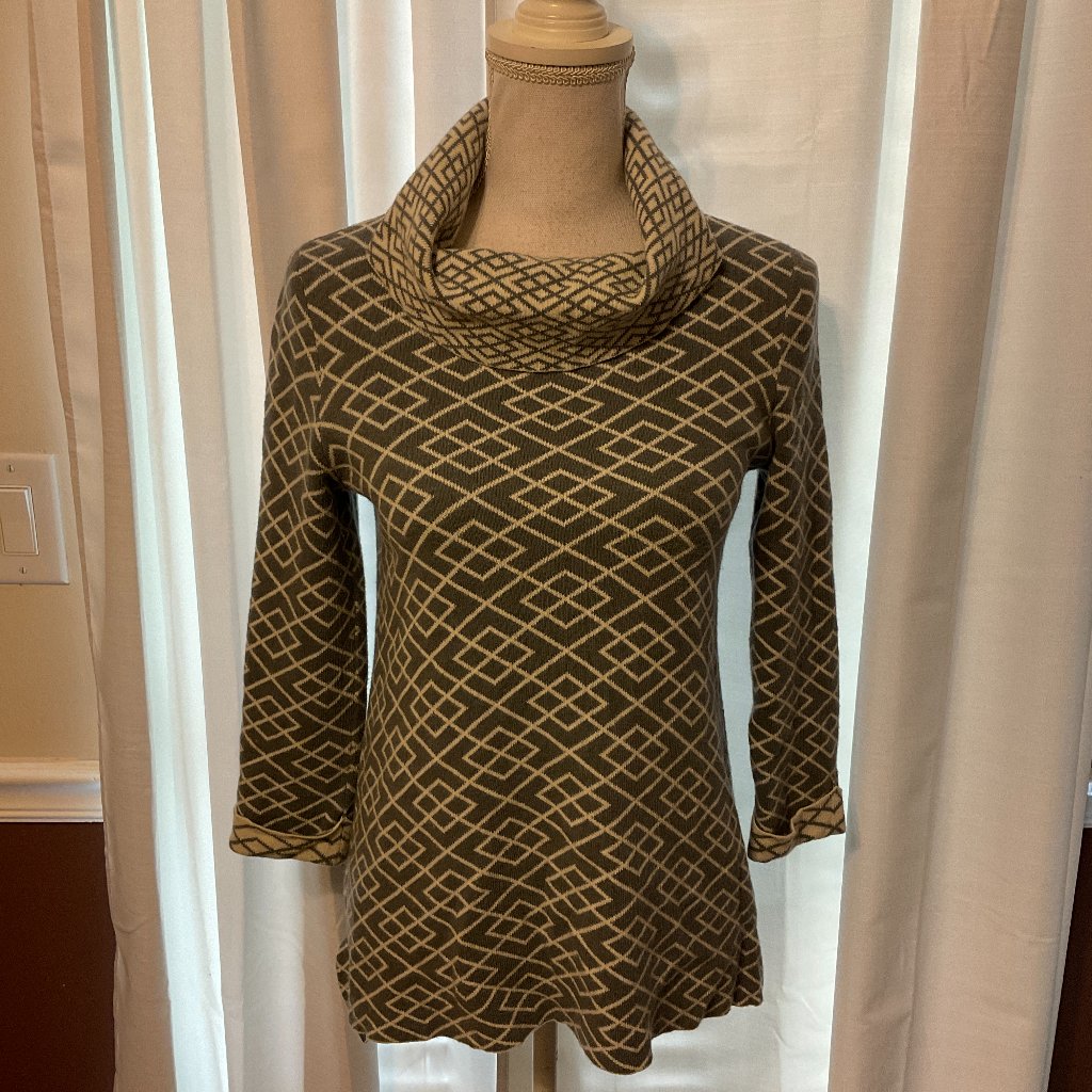 Moth Sweater Xs Blue-Gray White Diamond Print Cowl Neck Long Cuff Sleeve